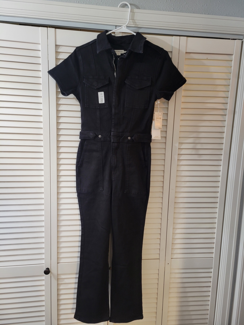 Good American Black Short-Sleeve Utility Jumpsuit